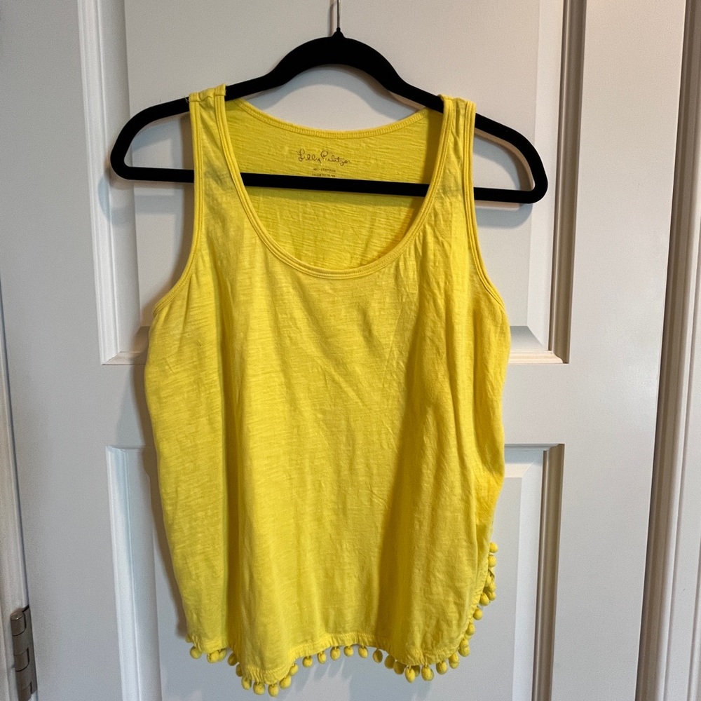Lilly Pulitzer yellow, size xsmall, yellow cotton tank with pompoms